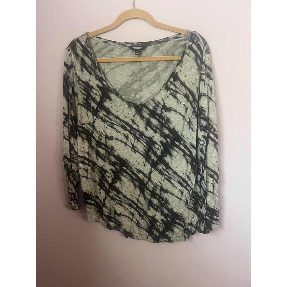 Simply Vera Black White Tie Dye Quarter Sleeve Top Size XL
